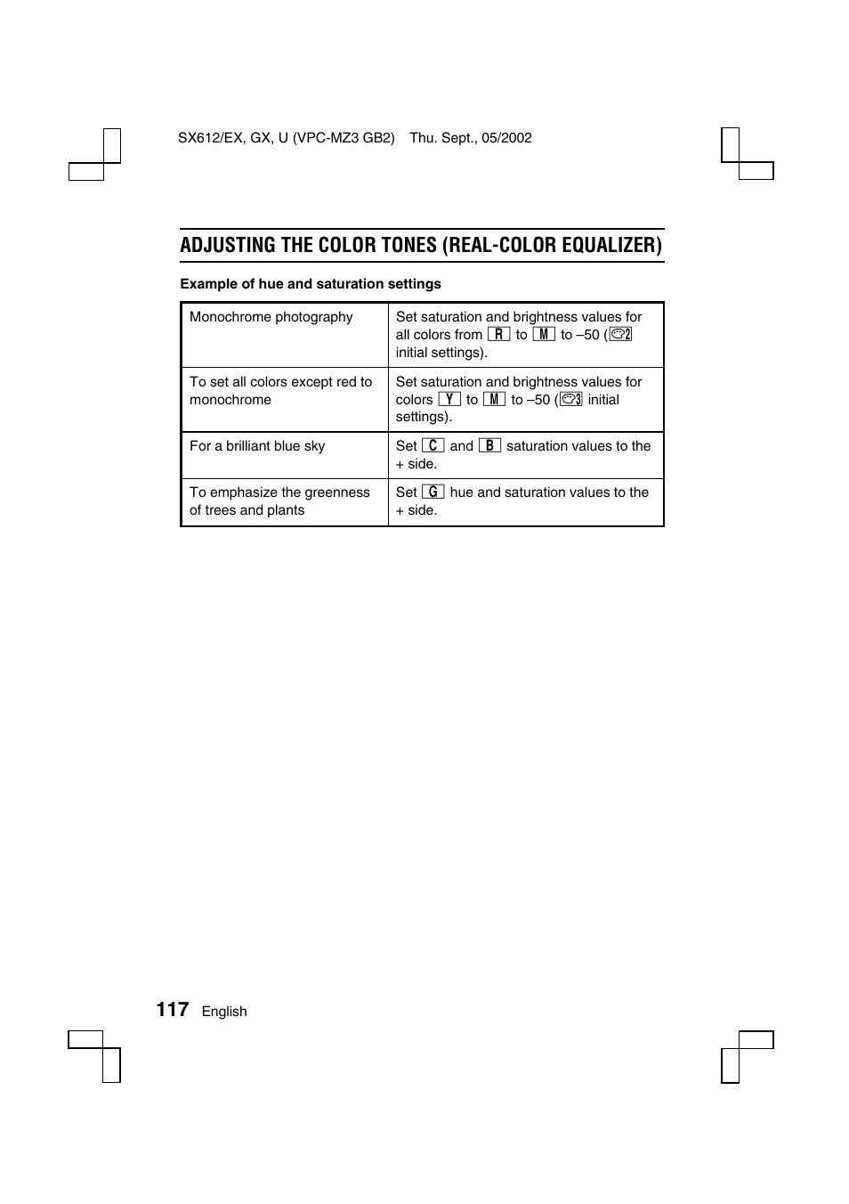 Adjusting the color tones (real-color equalizer) | Sanyo VPC-MZ3EX User Manual | Page 120 / 218