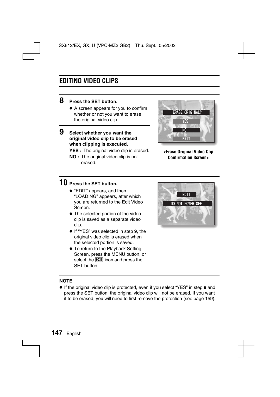 Editing video clips | Sanyo VPC-MZ3EX User Manual | Page 150 / 218