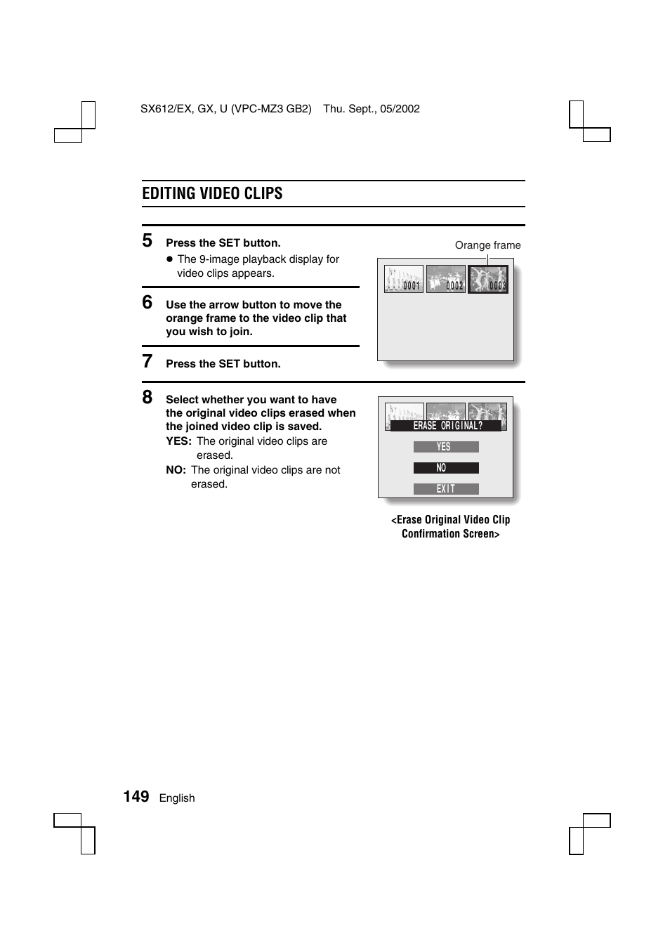 Editing video clips | Sanyo VPC-MZ3EX User Manual | Page 152 / 218