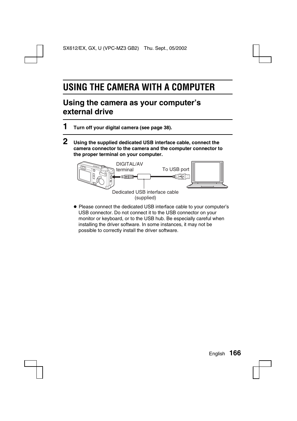 Using the camera with a computer, Using the camera as your computer’s external drive | Sanyo VPC-MZ3EX User Manual | Page 169 / 218