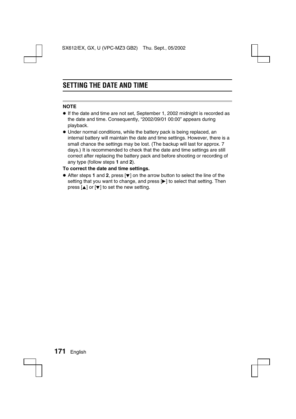 Setting the date and time | Sanyo VPC-MZ3EX User Manual | Page 174 / 218