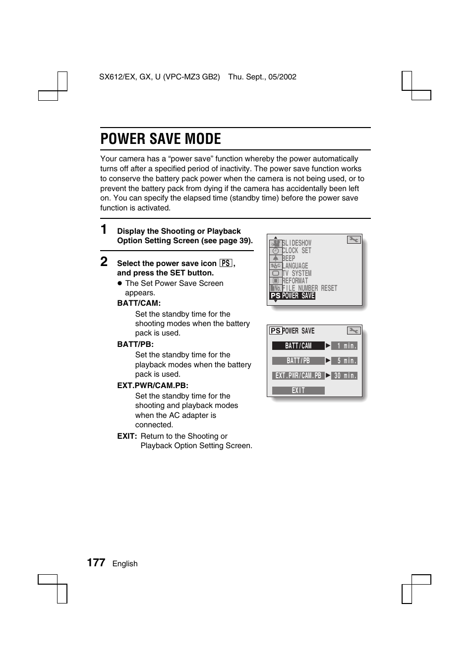 Power save mode | Sanyo VPC-MZ3EX User Manual | Page 180 / 218