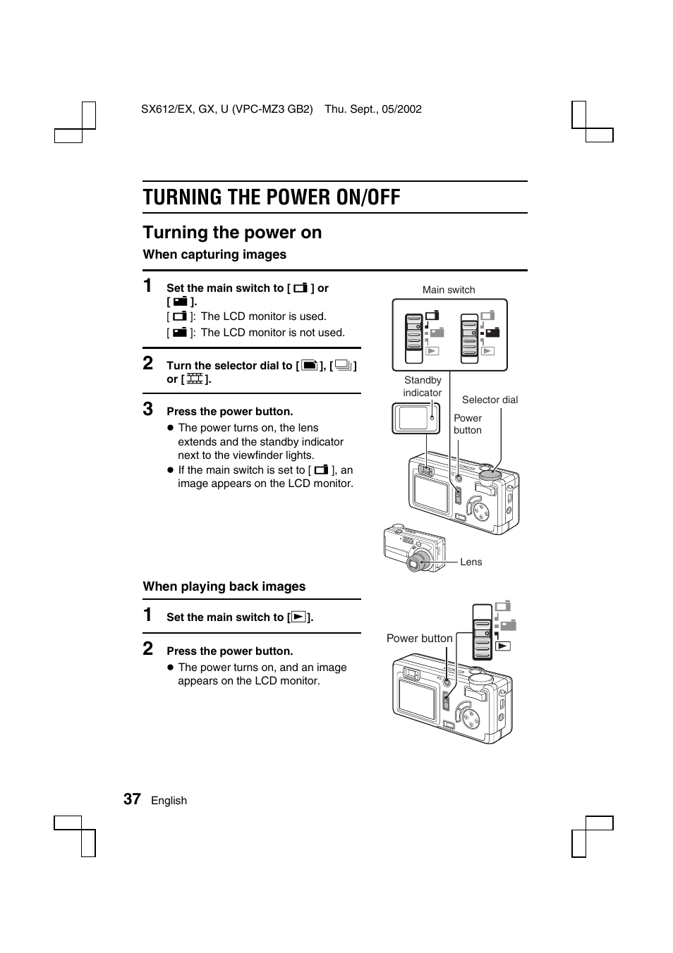 Turning the power on/off, Turning the power on | Sanyo VPC-MZ3EX User Manual | Page 40 / 218