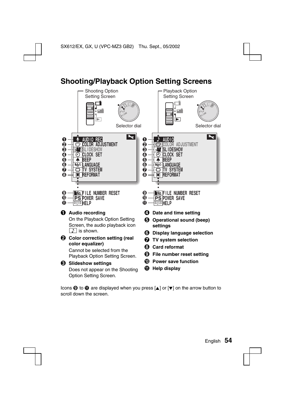 Shooting/playback option setting screens | Sanyo VPC-MZ3EX User Manual | Page 57 / 218