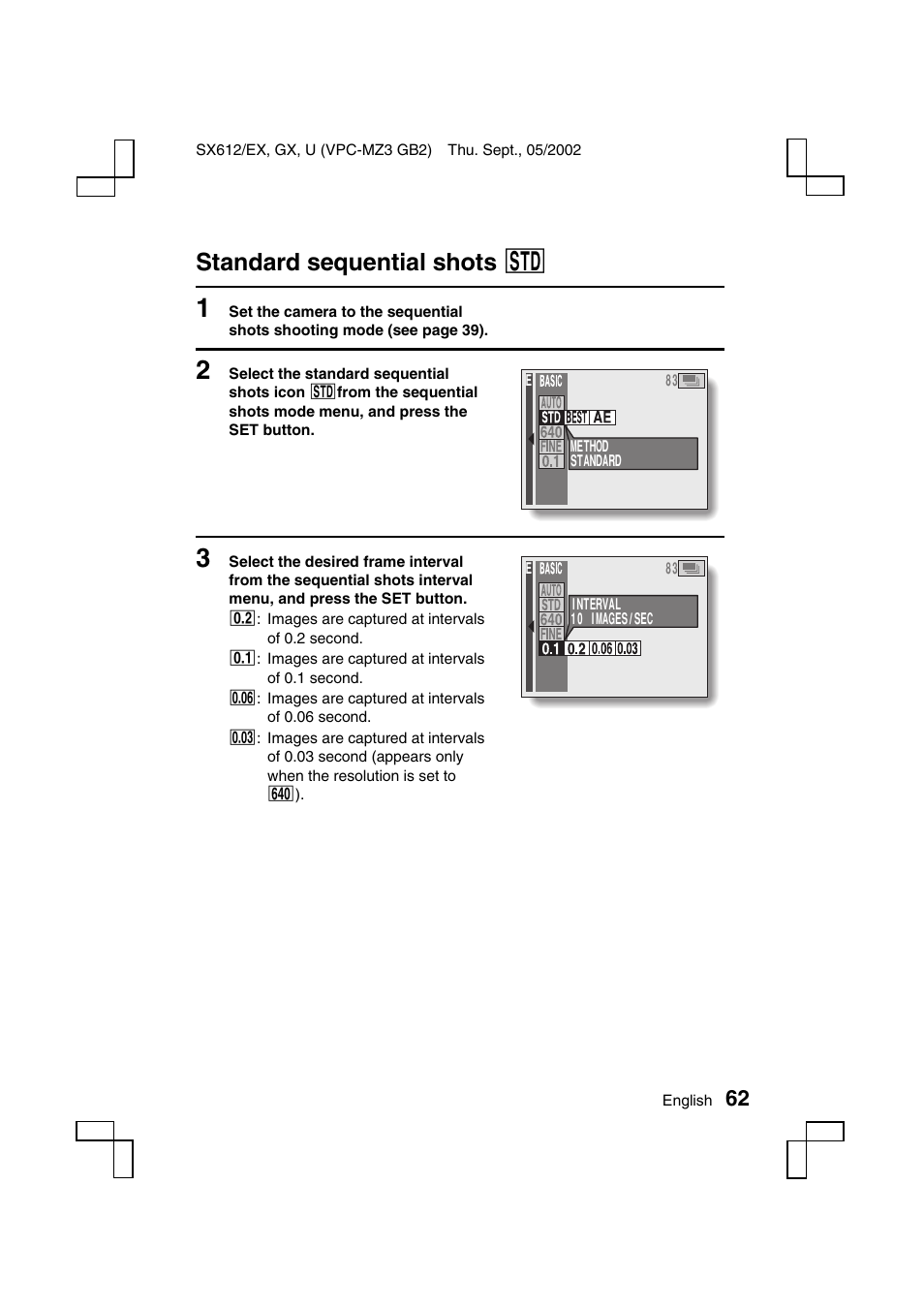 Standard sequential shots ö | Sanyo VPC-MZ3EX User Manual | Page 65 / 218