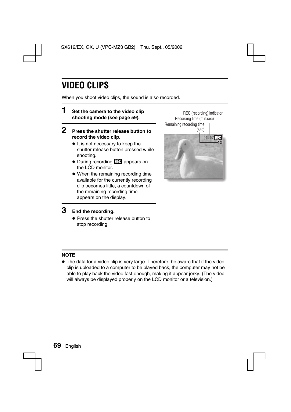 Video clips | Sanyo VPC-MZ3EX User Manual | Page 72 / 218