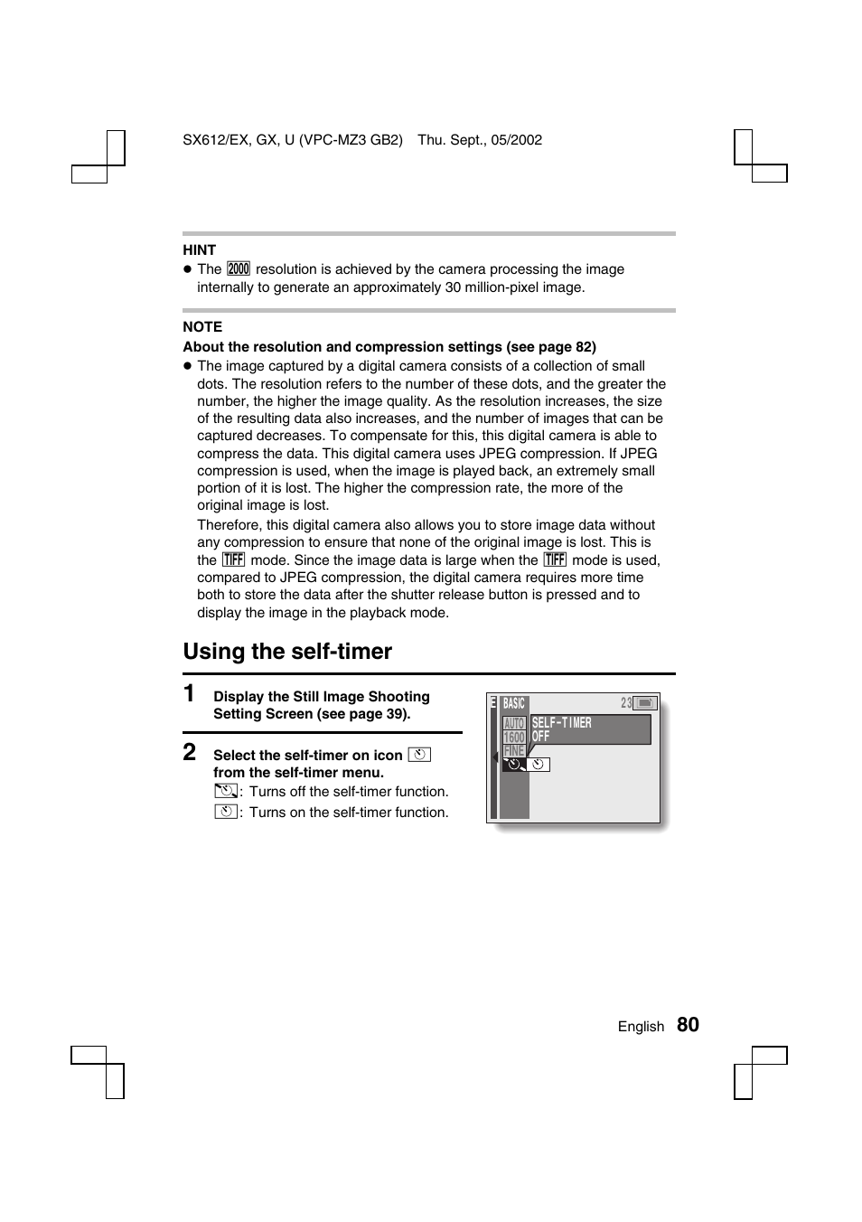 Using the self-timer | Sanyo VPC-MZ3EX User Manual | Page 83 / 218