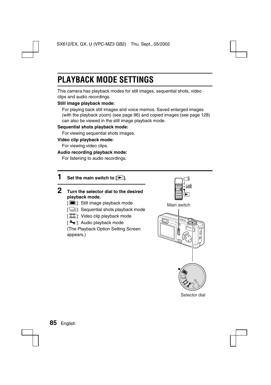 Playback mode settings | Sanyo VPC-MZ3EX User Manual | Page 88 / 218