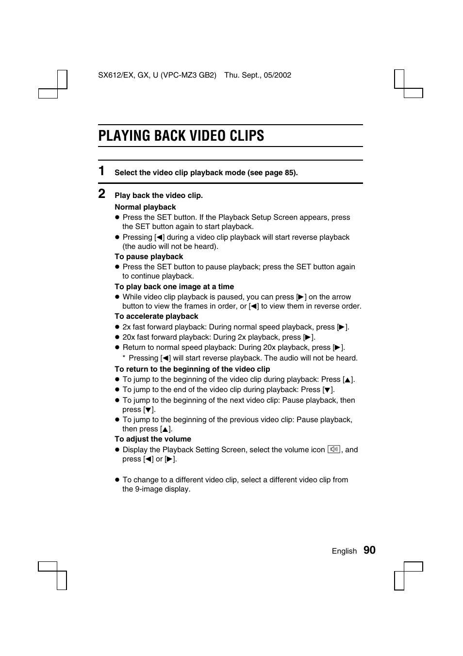 Playing back video clips | Sanyo VPC-MZ3EX User Manual | Page 93 / 218