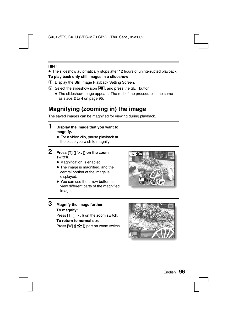 Magnifying (zooming in) the image | Sanyo VPC-MZ3EX User Manual | Page 99 / 218