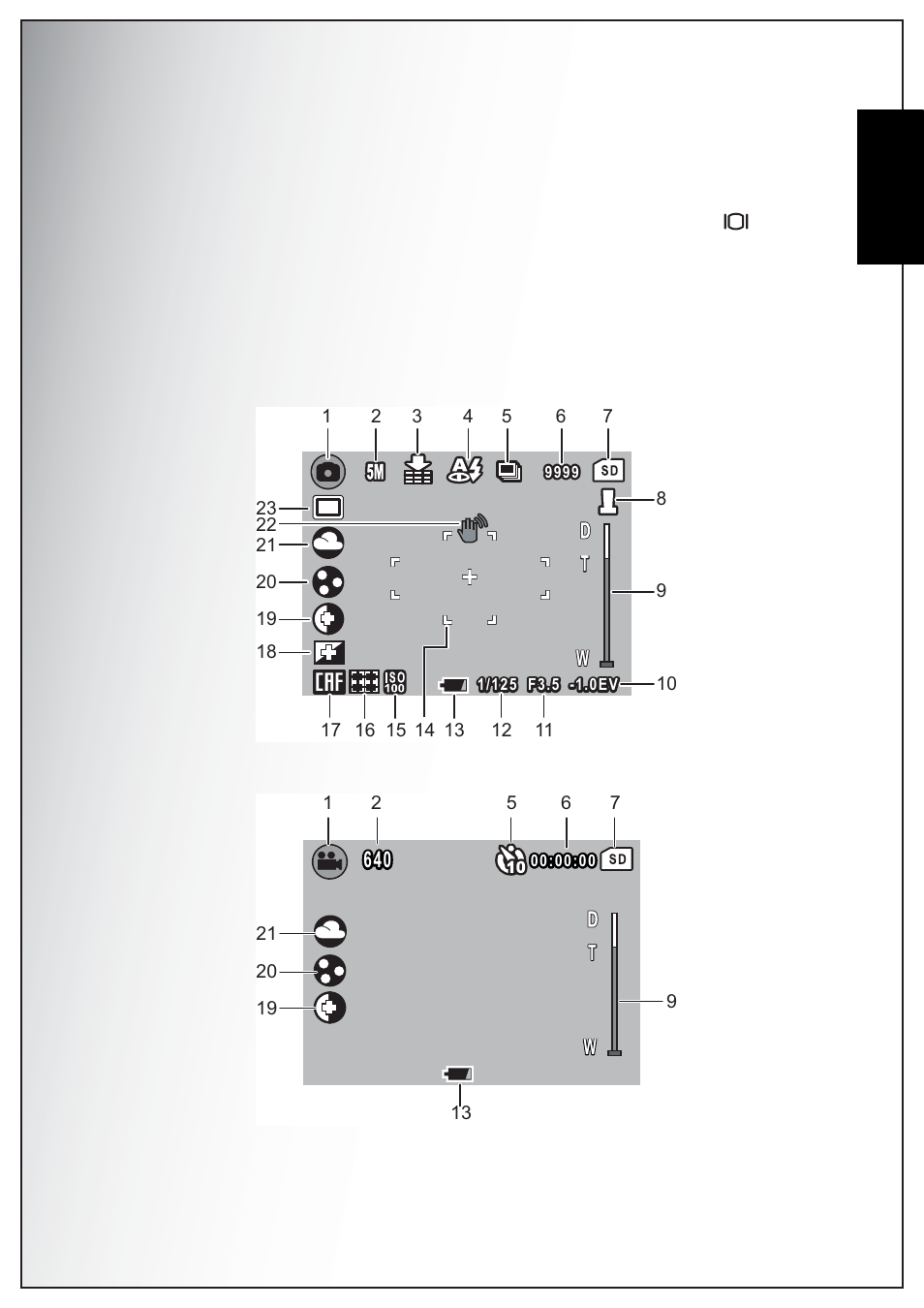 Lcd screen, Capture/video mode display, English | Sanyo Xacti VPC-E870 User Manual | Page 21 / 62