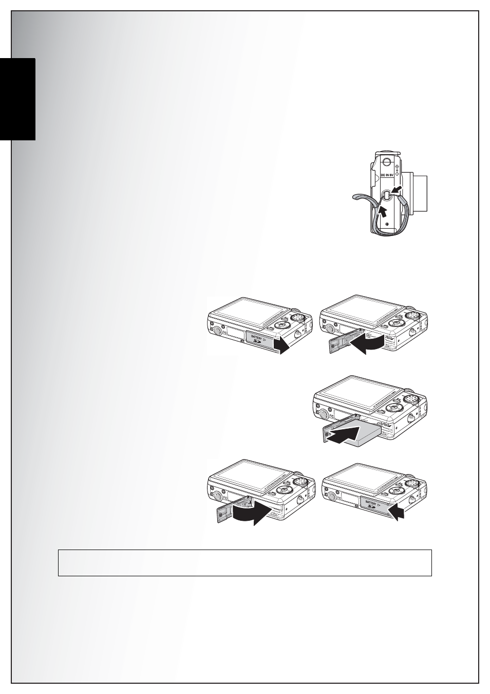 Camera setup, Attaching the wrist strap, Inserting the battery | English | Sanyo Xacti VPC-E870 User Manual | Page 26 / 62