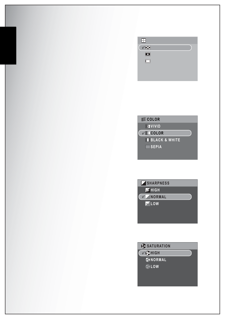 Ae metering, Color, Sharpness | Saturation, English | Sanyo Xacti VPC-E870 User Manual | Page 36 / 62