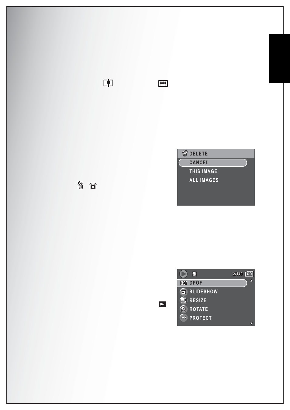 Zooming in during playback, Deleting photos/videos/audios, Using the playback menu | English | Sanyo Xacti VPC-E870 User Manual | Page 43 / 62