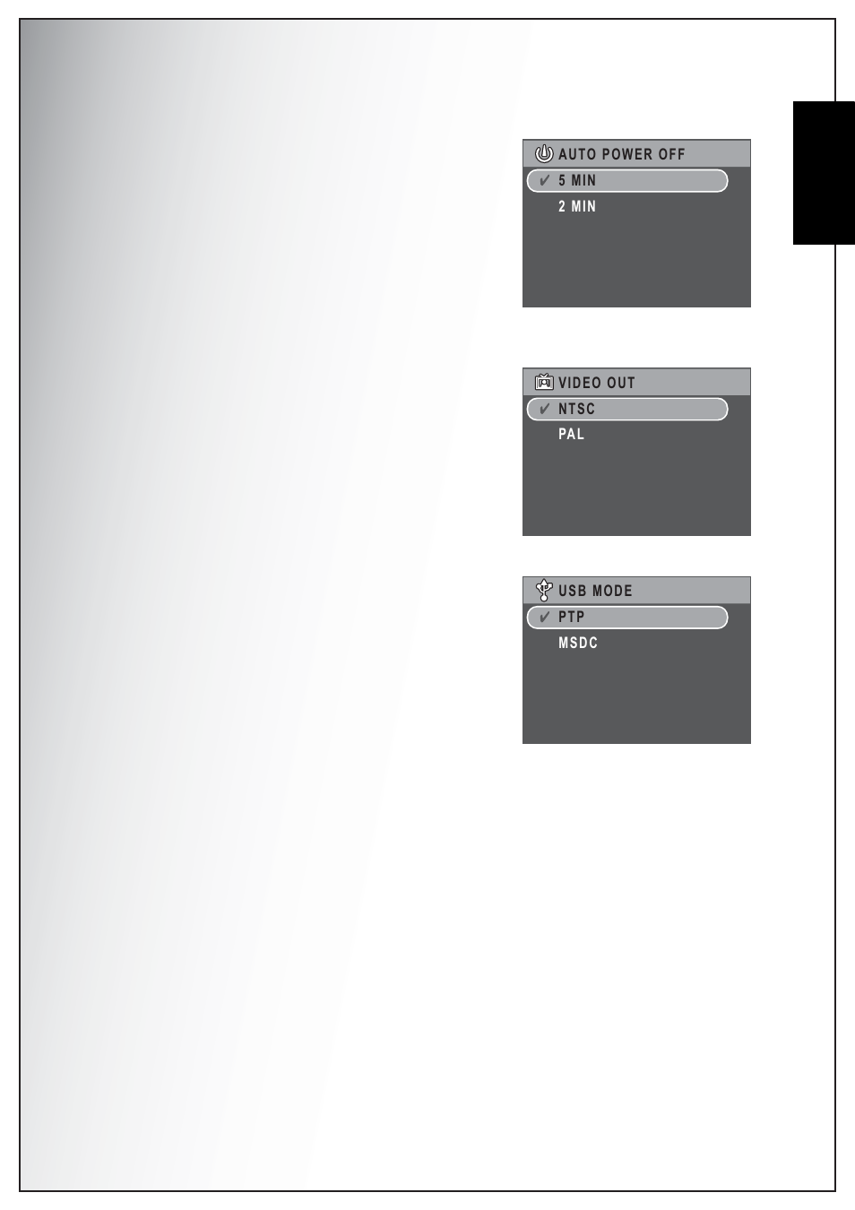 Auto power off, Video out, Usb mode | English | Sanyo Xacti VPC-E870 User Manual | Page 51 / 62