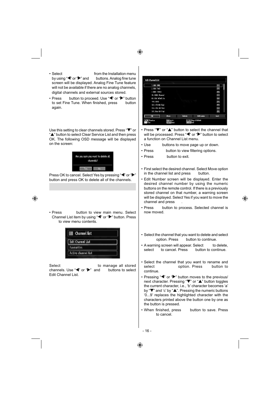 Managing stations: channel list | Sanyo CE32LD17E-B User Manual | Page 17 / 34