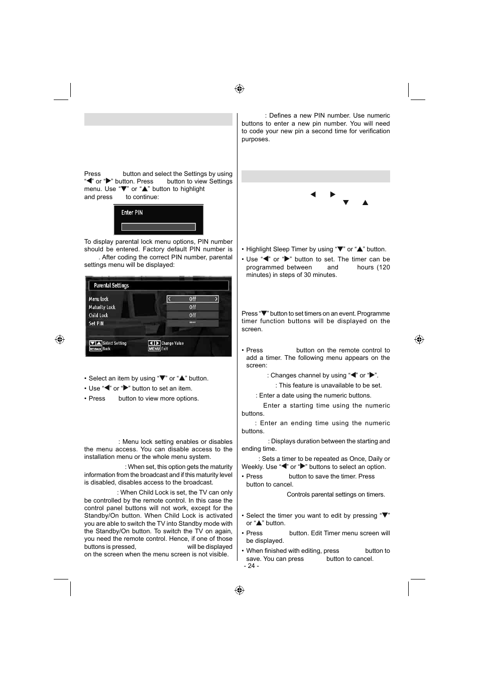 Parental control, Timers | Sanyo CE32LD17E-B User Manual | Page 25 / 34