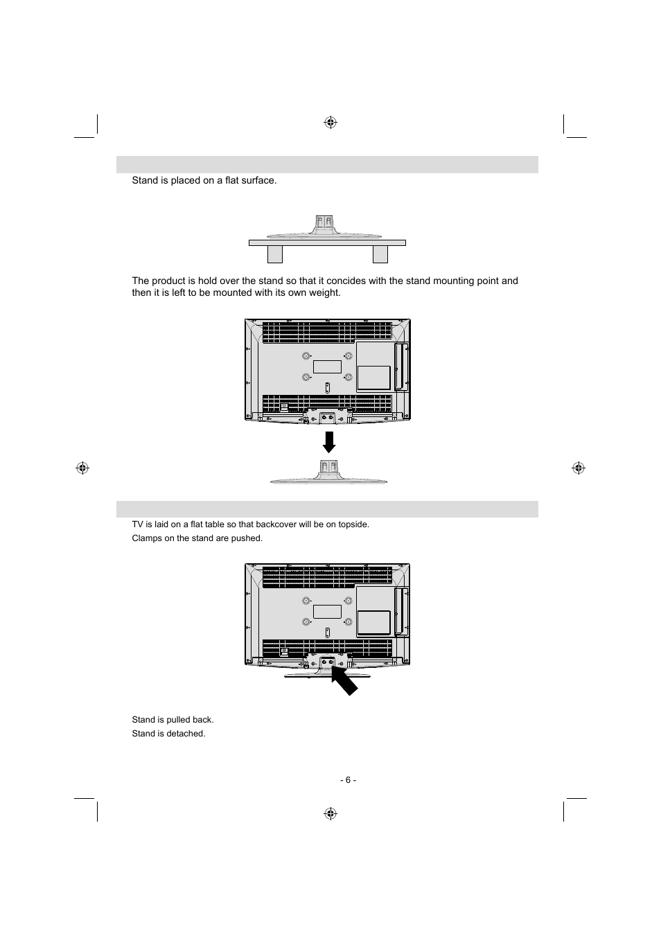 Detachable stand installation method, Detachable stand uninstallation method | Sanyo CE32LD17E-B User Manual | Page 7 / 34