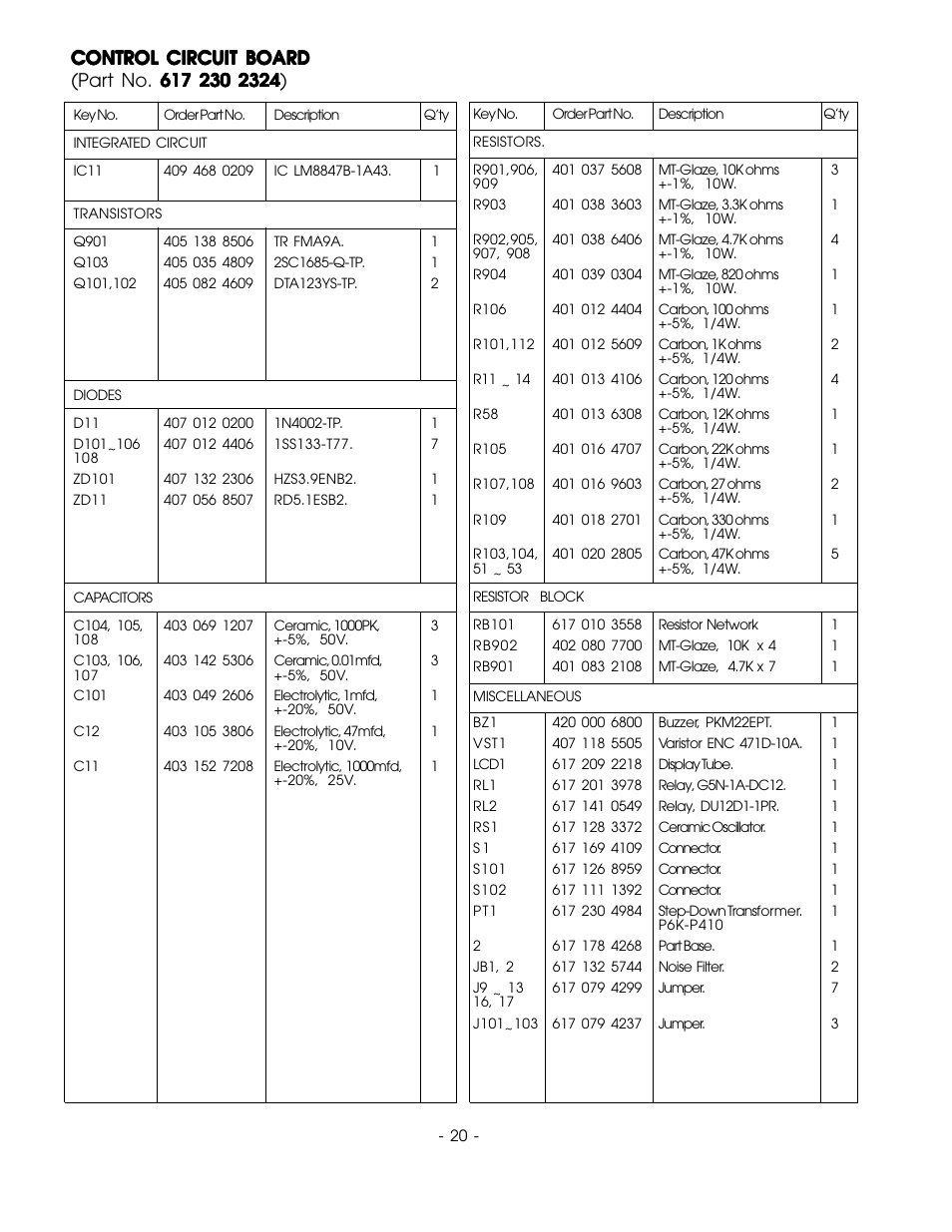 Control circuit board | Sanyo EM-F3400SW User Manual | Page 22 / 23