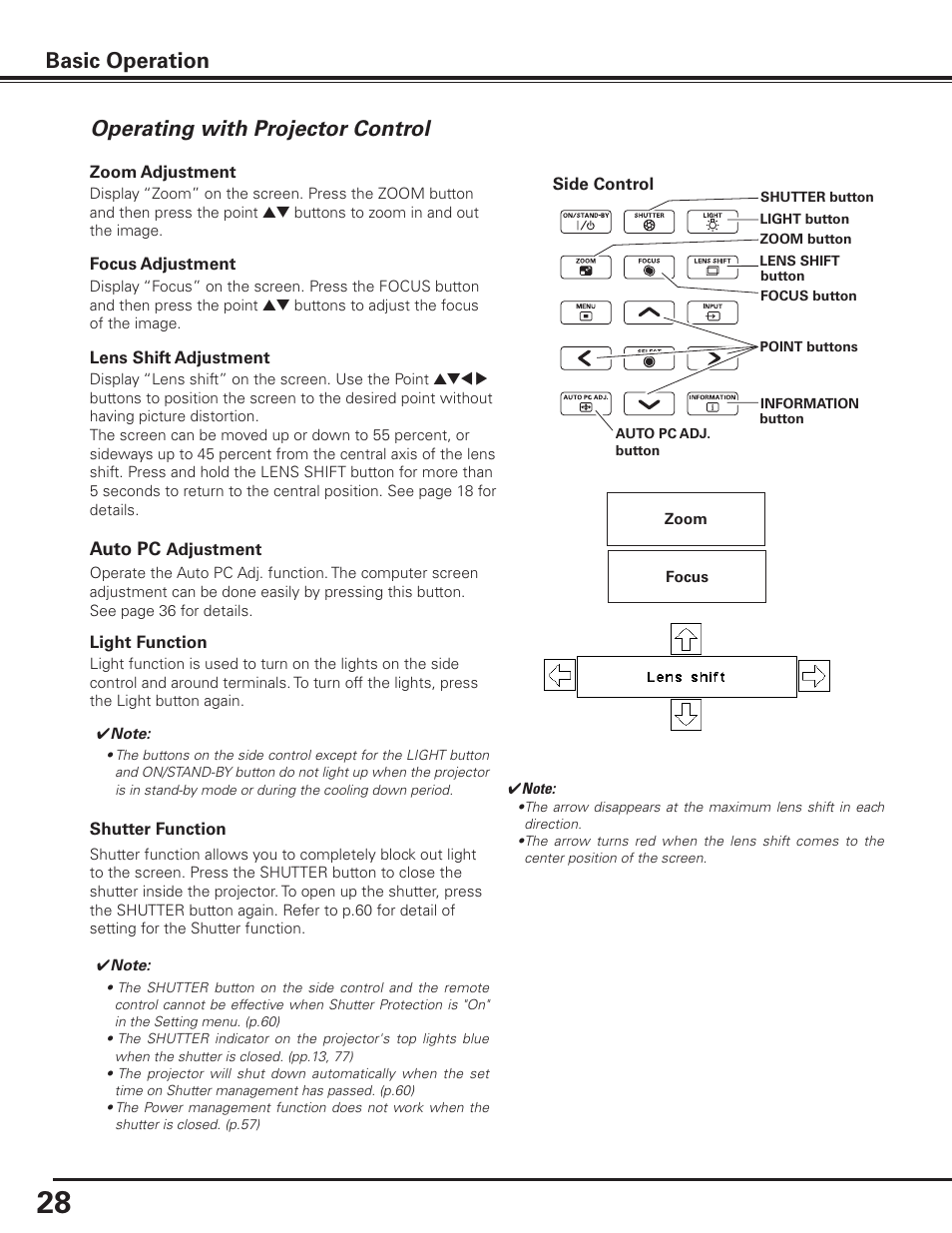 Operating with projector control, Basic operation | Sanyo PDG-DET100L User Manual | Page 28 / 92