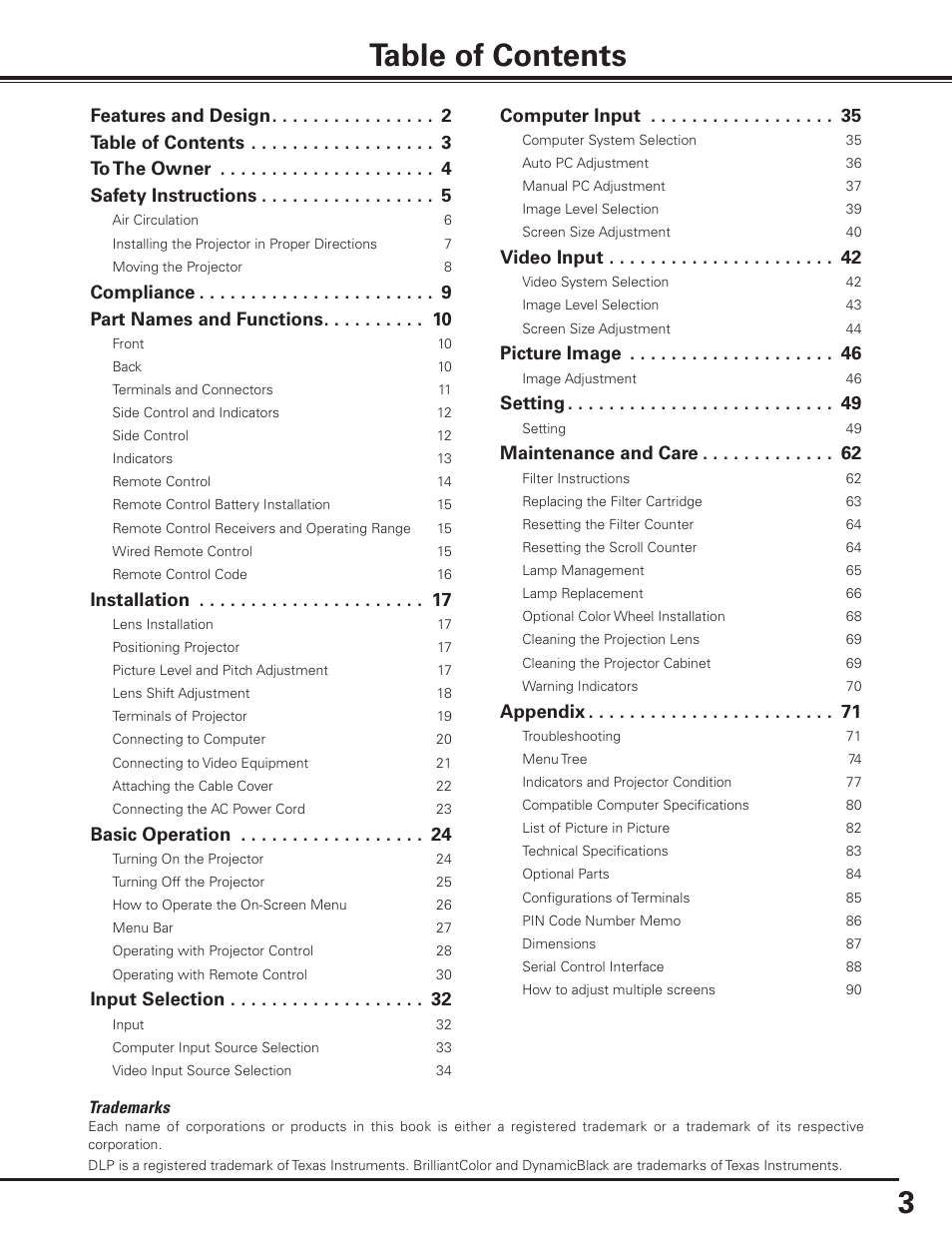 Sanyo PDG-DET100L User Manual | Page 3 / 92