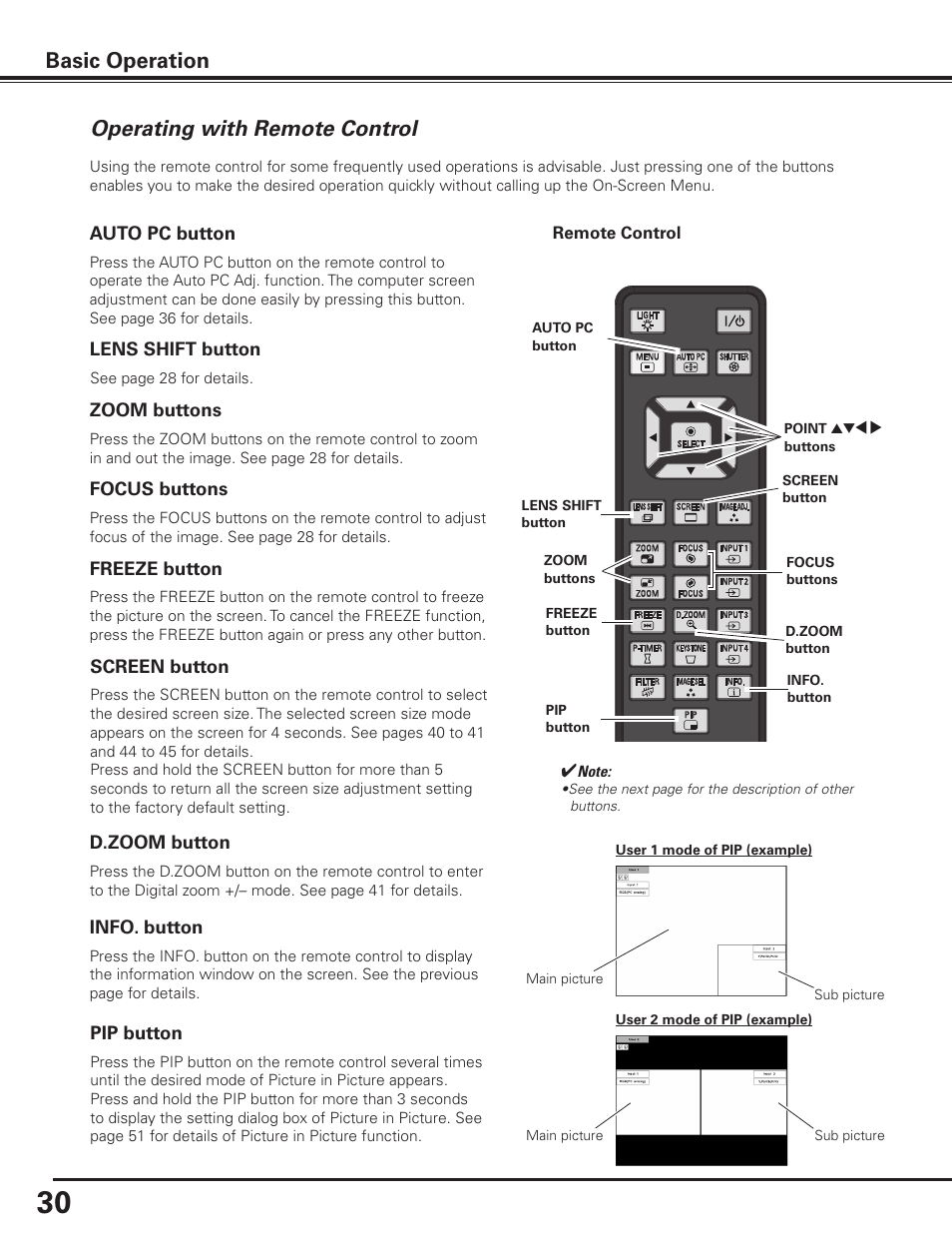 Operating with remote control, Basic operation | Sanyo PDG-DET100L User Manual | Page 30 / 92