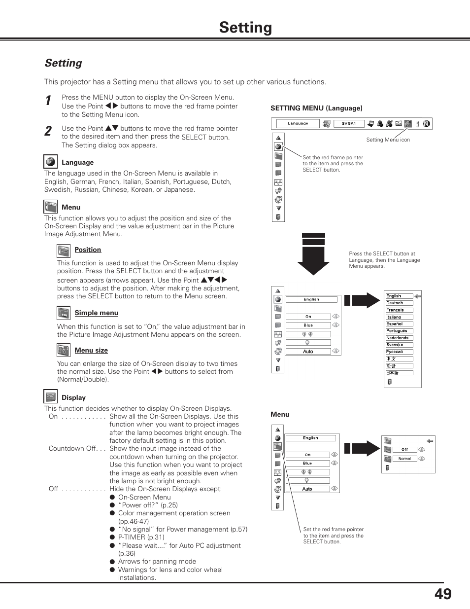 Setting, Picture image | Sanyo PDG-DET100L User Manual | Page 49 / 92