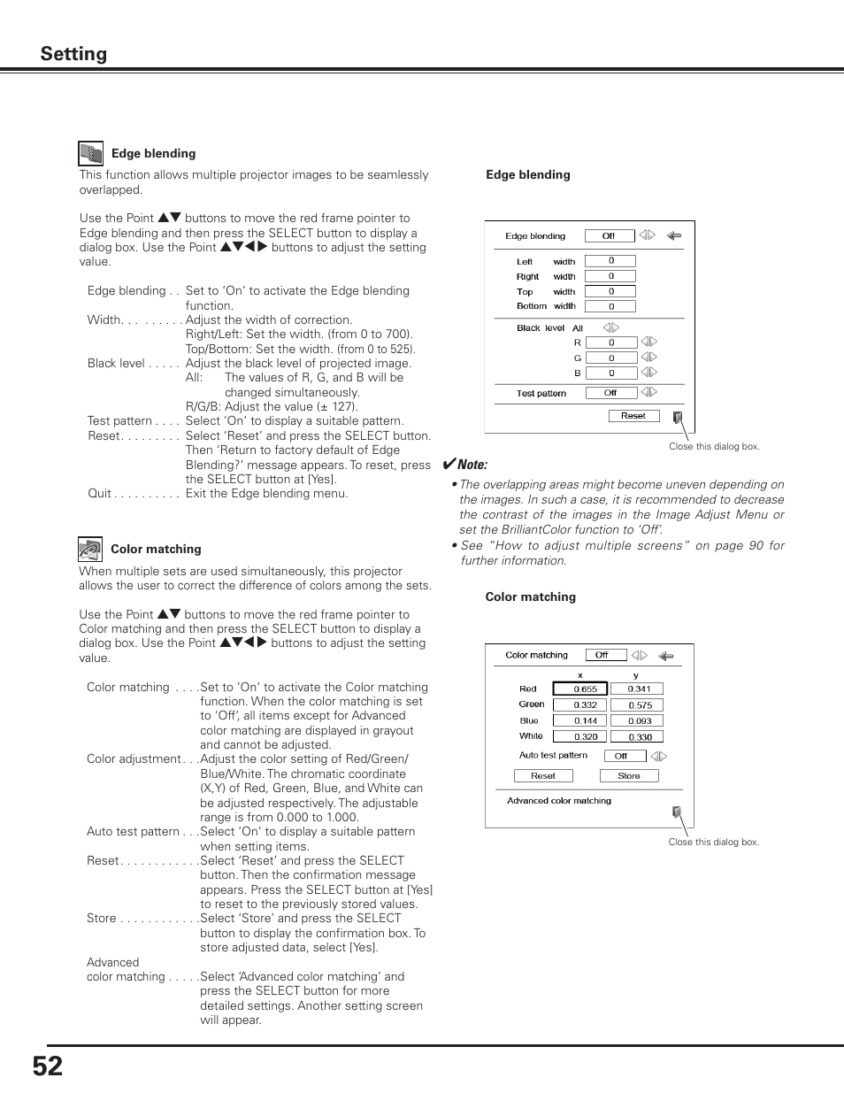 Setting | Sanyo PDG-DET100L User Manual | Page 52 / 92