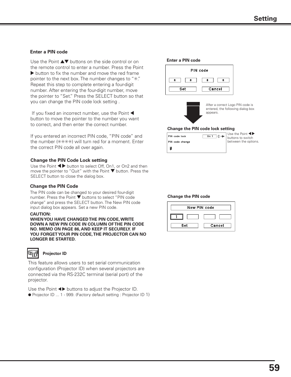 Setting | Sanyo PDG-DET100L User Manual | Page 59 / 92