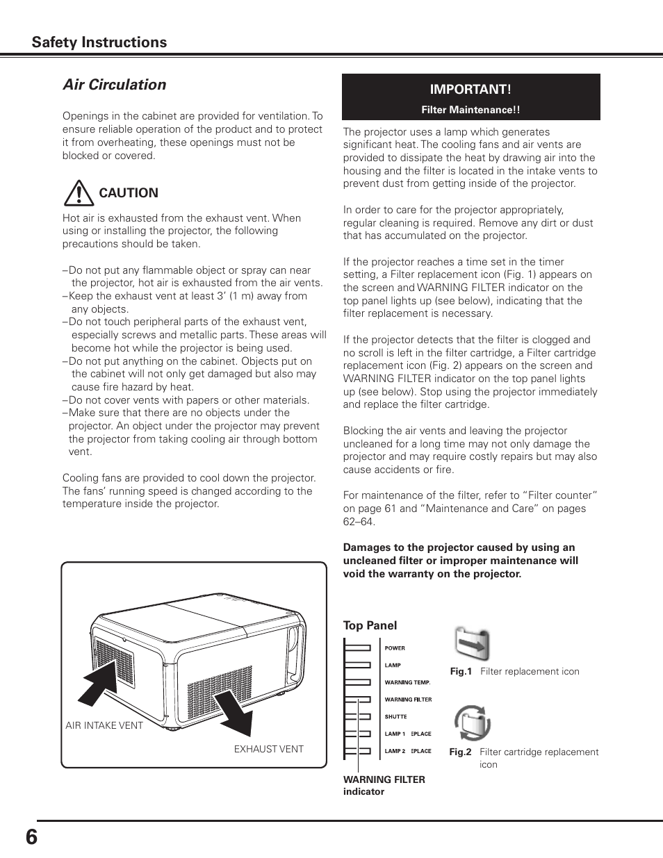 Air circulation | Sanyo PDG-DET100L User Manual | Page 6 / 92