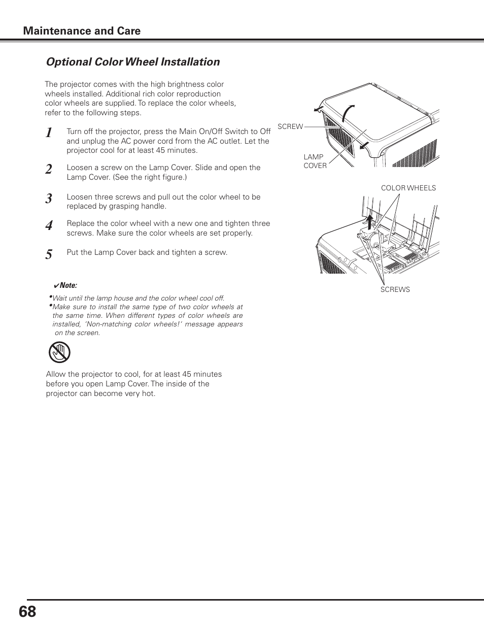 Optional color wheel installation | Sanyo PDG-DET100L User Manual | Page 68 / 92