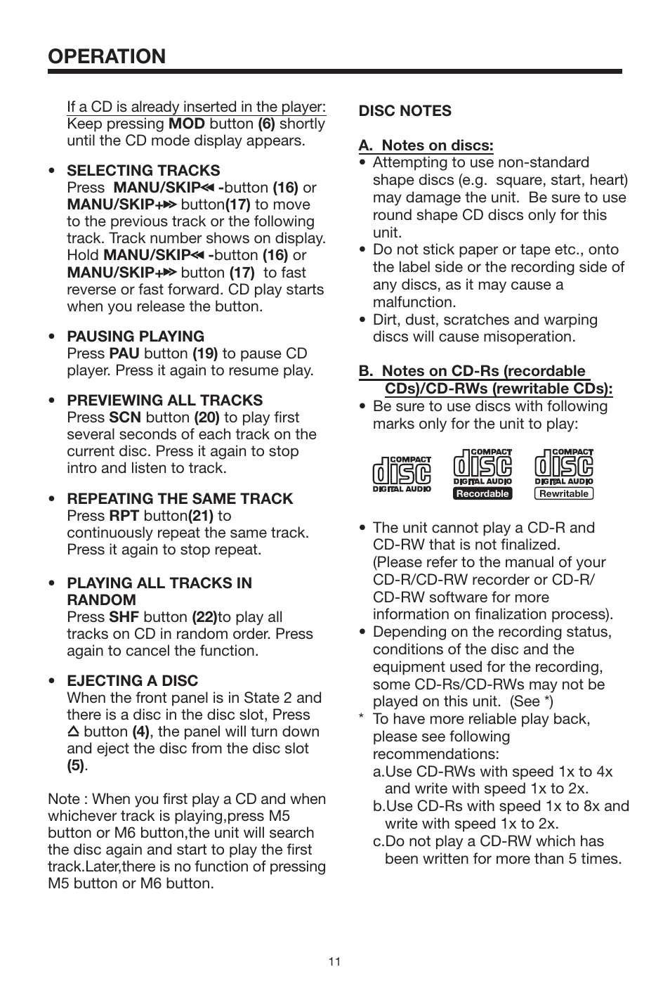 Operation | Sanyo ECD-T1550 User Manual | Page 11 / 16