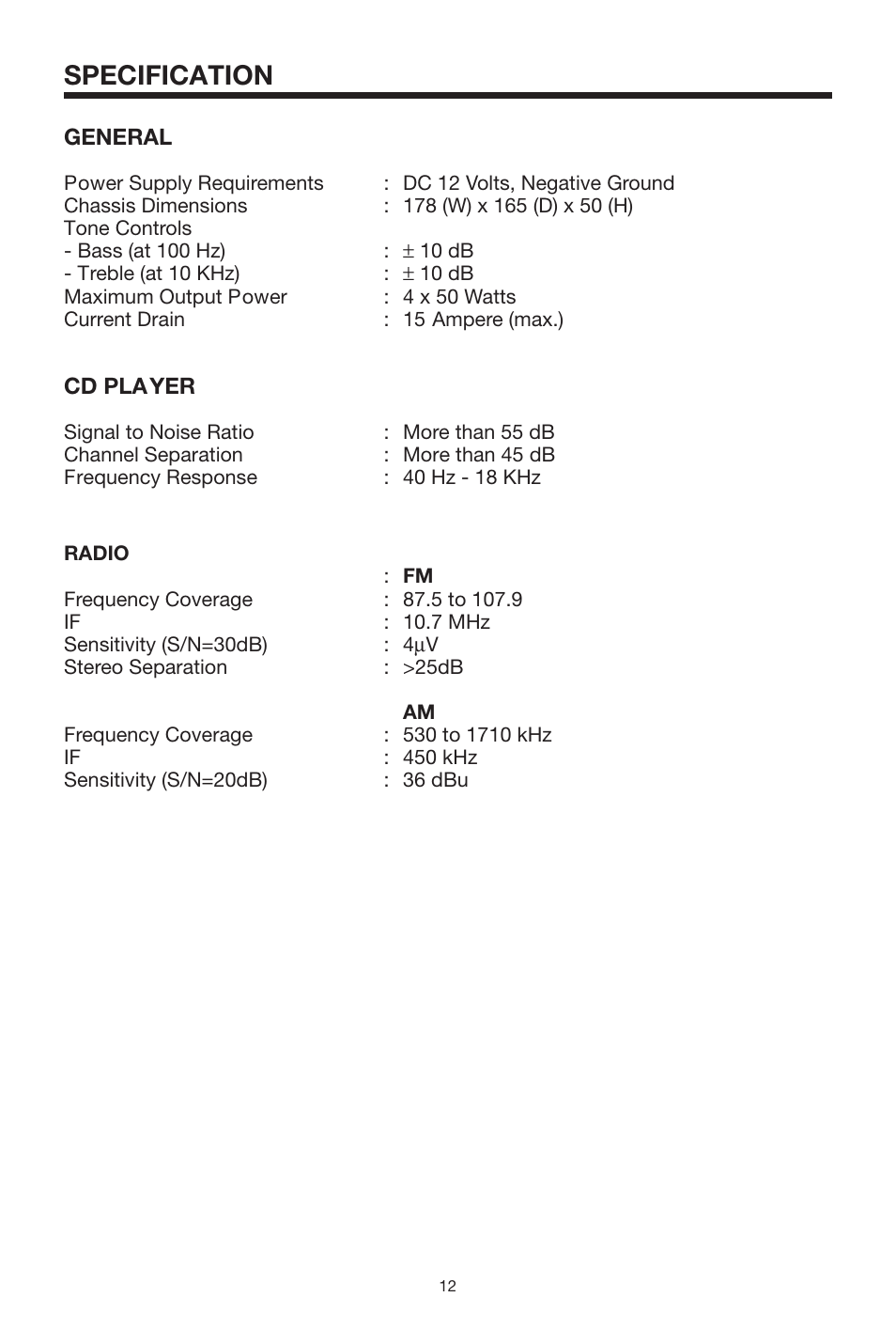 Specification | Sanyo ECD-T1550 User Manual | Page 12 / 16