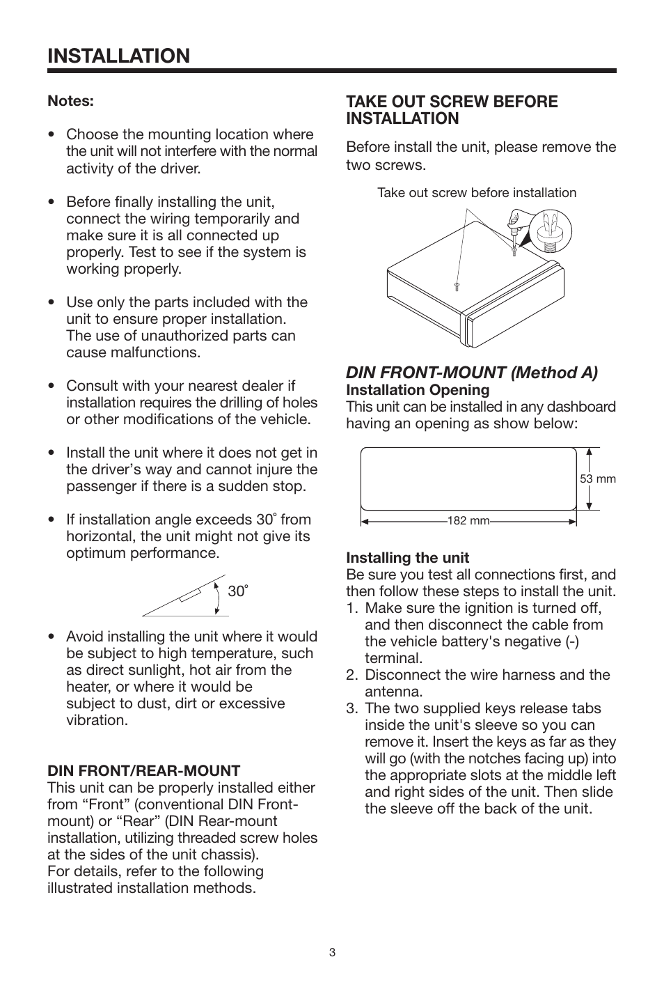 Installation | Sanyo ECD-T1550 User Manual | Page 3 / 16