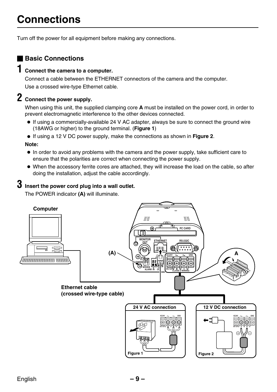 Connections, Basic connections, English | Sanyo VCC-WB2000P User Manual | Page 10 / 52