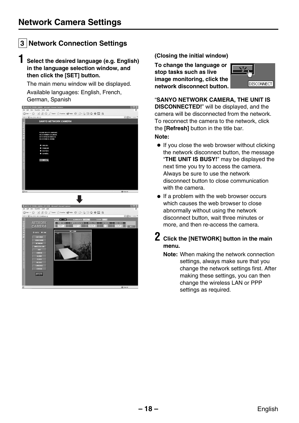 Network camera settings | Sanyo VCC-WB2000P User Manual | Page 19 / 52