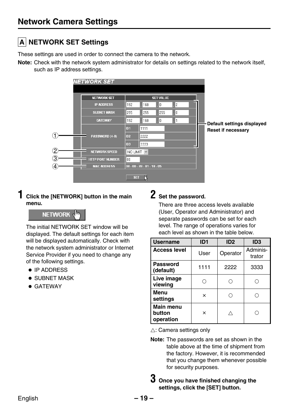 Network camera settings | Sanyo VCC-WB2000P User Manual | Page 20 / 52