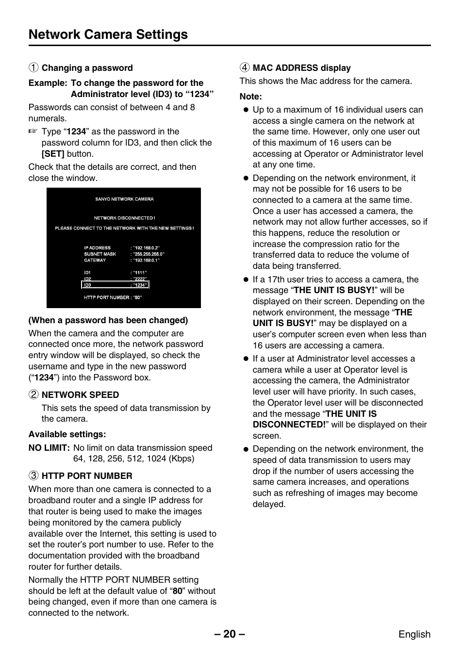 Network camera settings | Sanyo VCC-WB2000P User Manual | Page 21 / 52