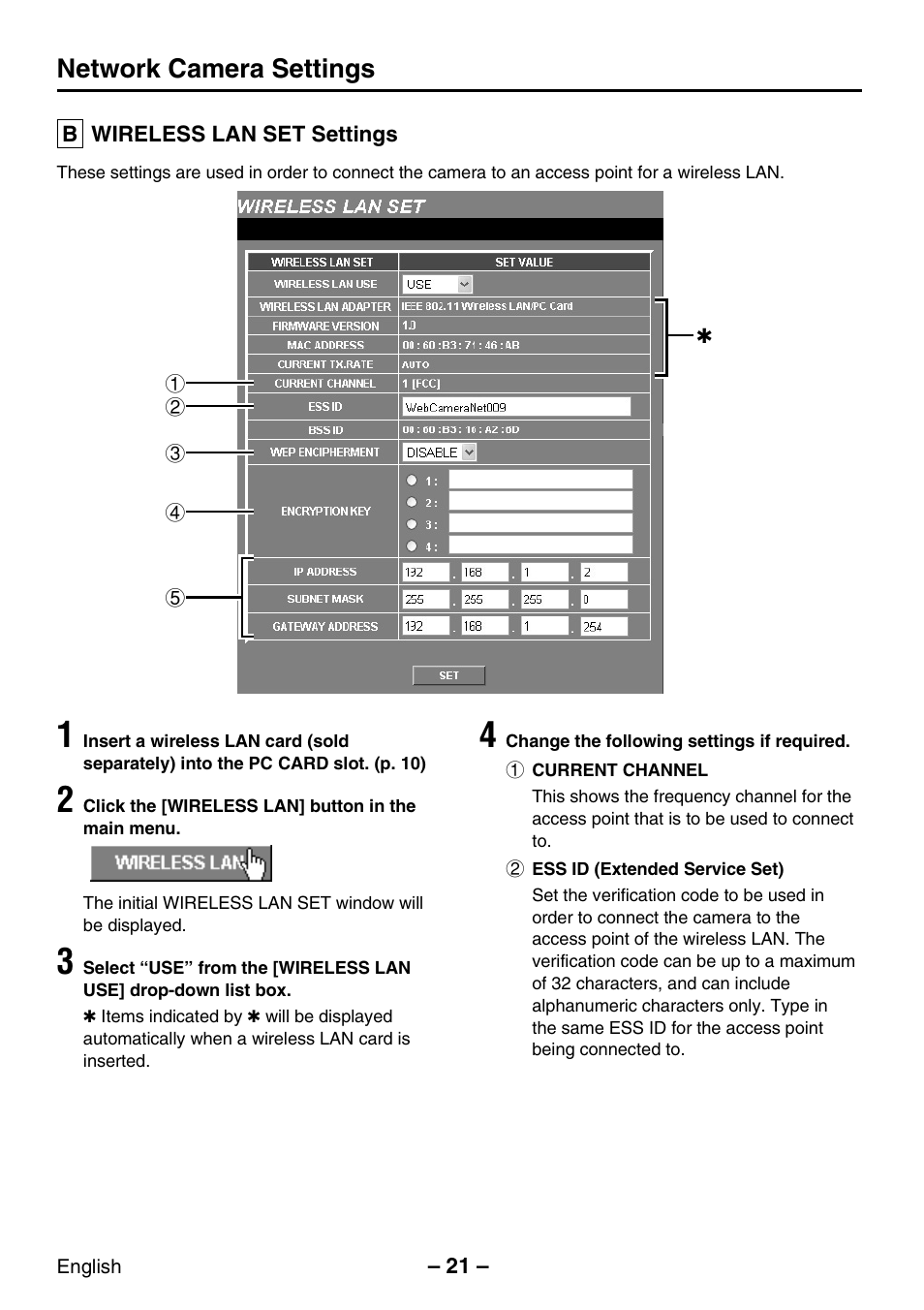 Network camera settings | Sanyo VCC-WB2000P User Manual | Page 22 / 52