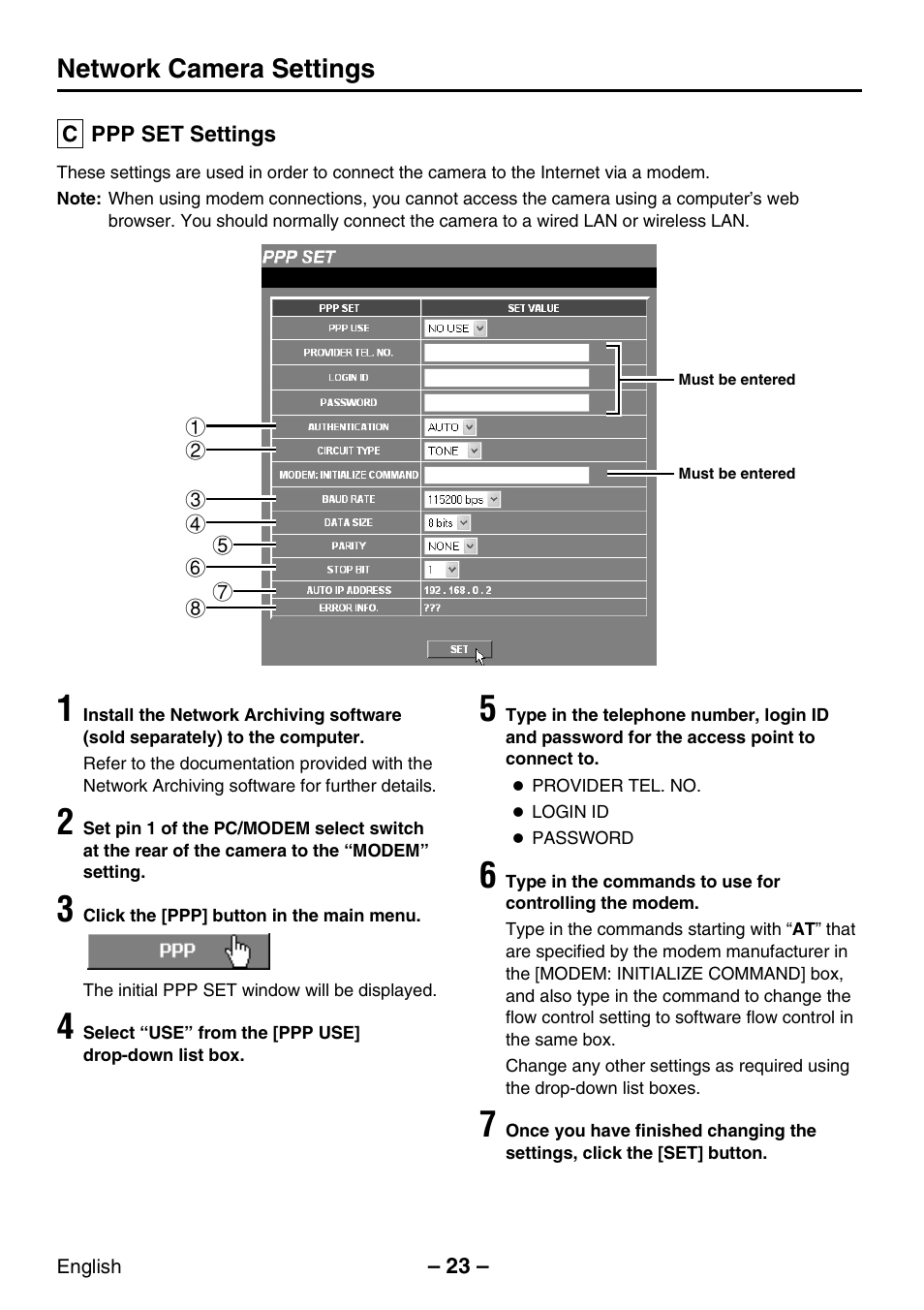 Network camera settings | Sanyo VCC-WB2000P User Manual | Page 24 / 52