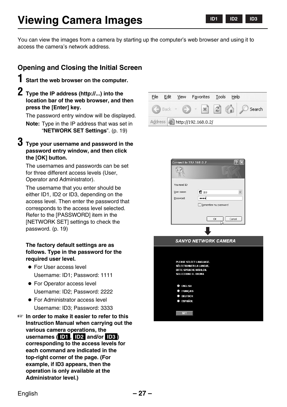 Viewing camera images | Sanyo VCC-WB2000P User Manual | Page 28 / 52