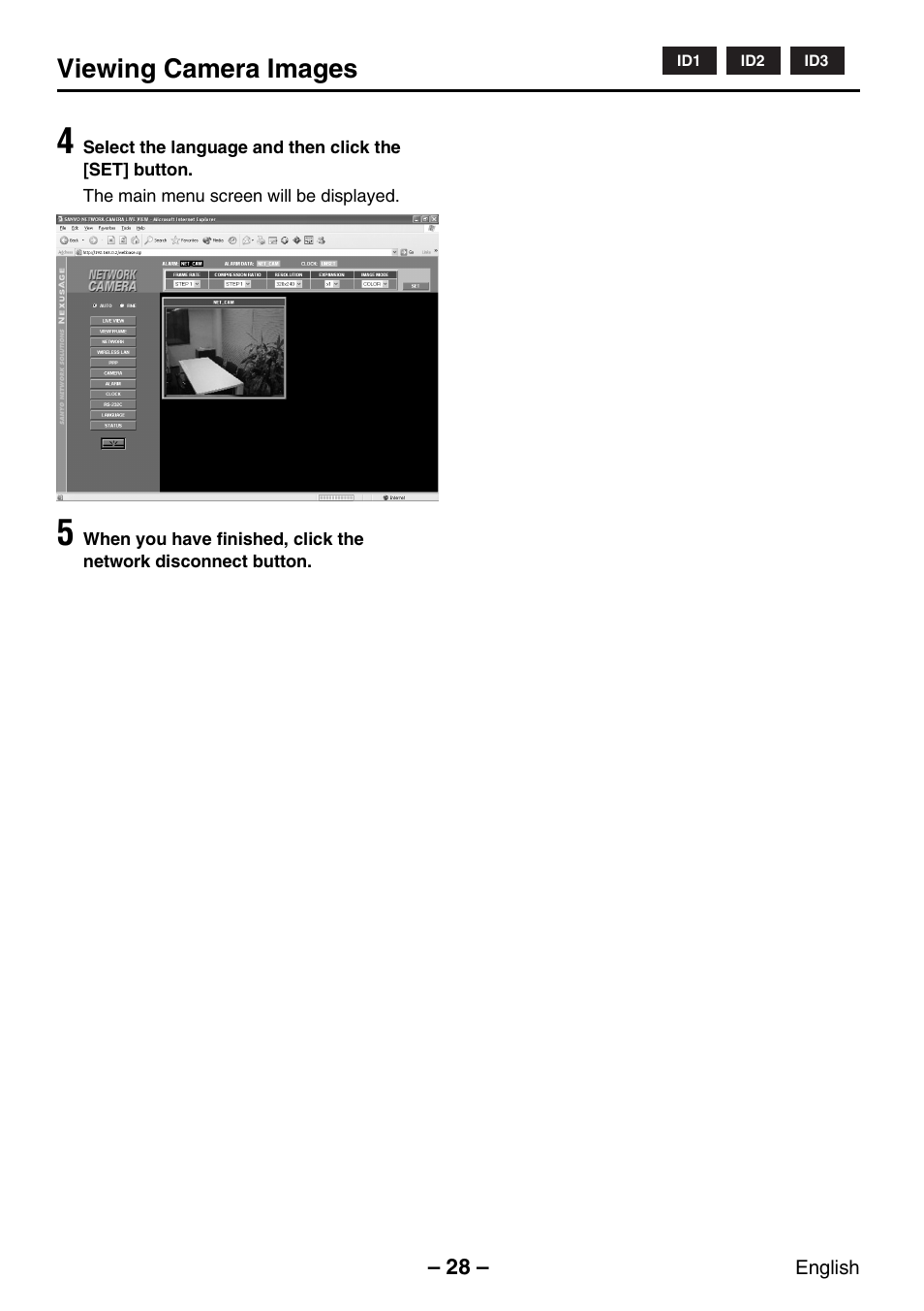 Viewing camera images | Sanyo VCC-WB2000P User Manual | Page 29 / 52