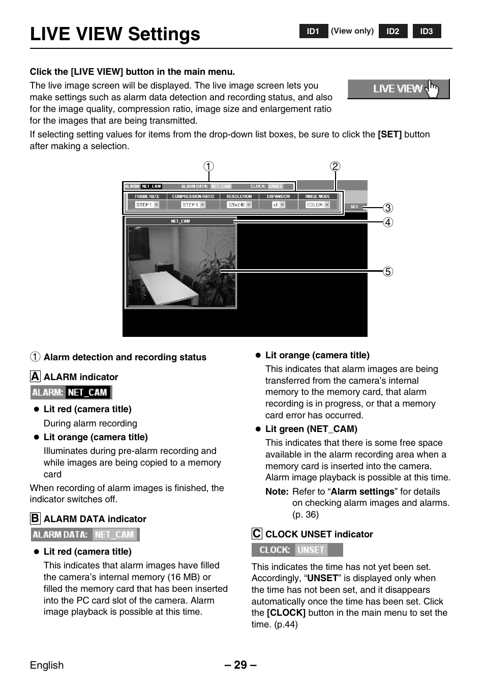 Live view settings | Sanyo VCC-WB2000P User Manual | Page 30 / 52