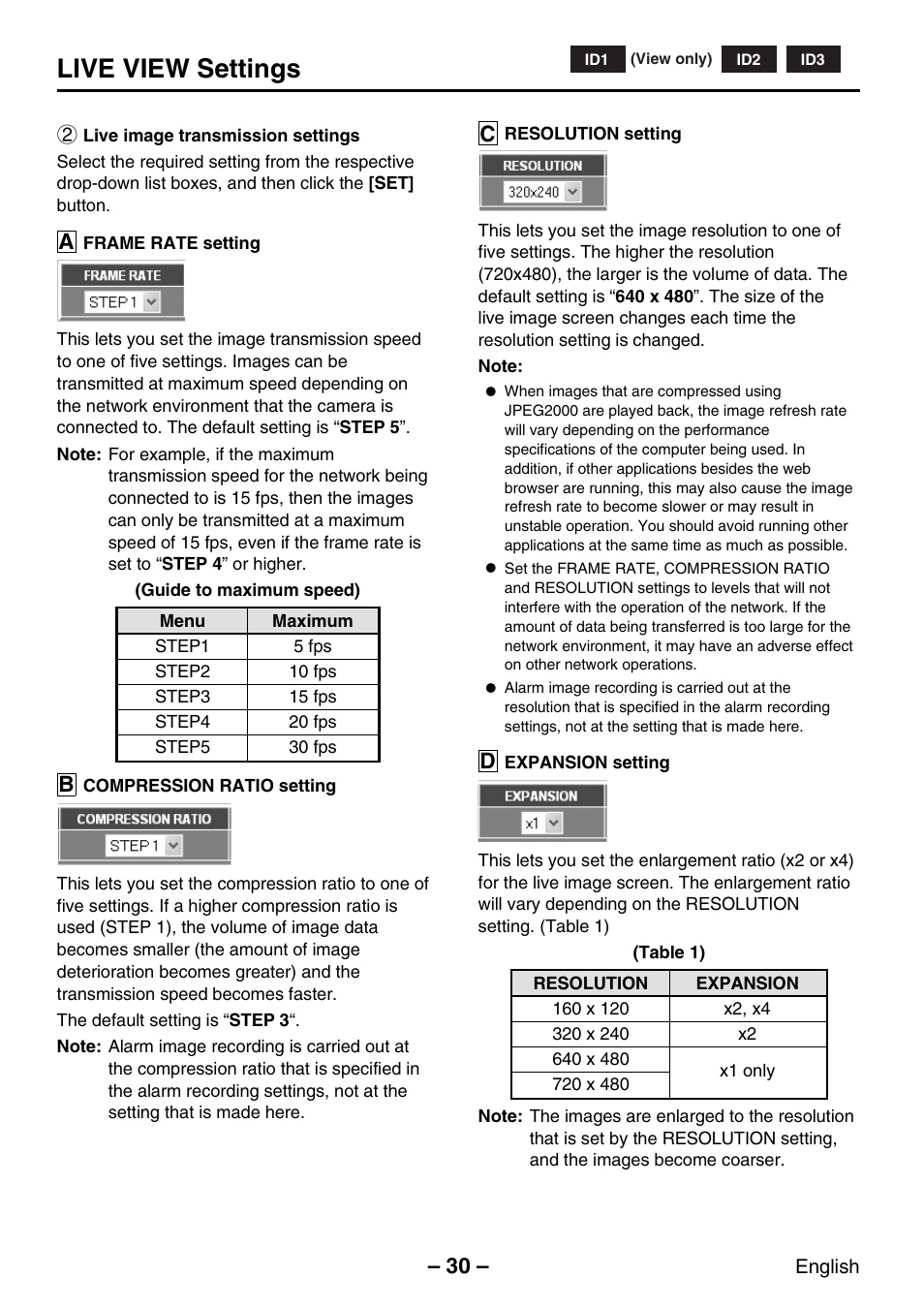 Live view settings | Sanyo VCC-WB2000P User Manual | Page 31 / 52