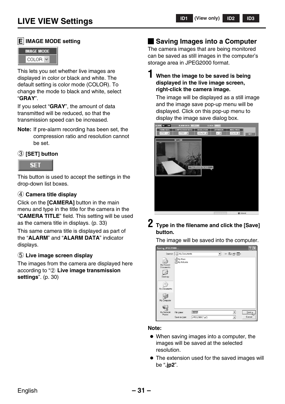 Live view settings | Sanyo VCC-WB2000P User Manual | Page 32 / 52