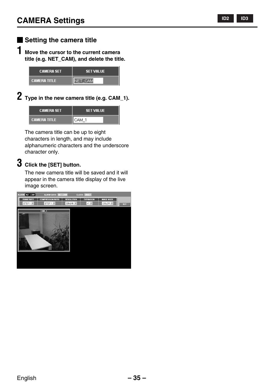 Camera settings | Sanyo VCC-WB2000P User Manual | Page 36 / 52