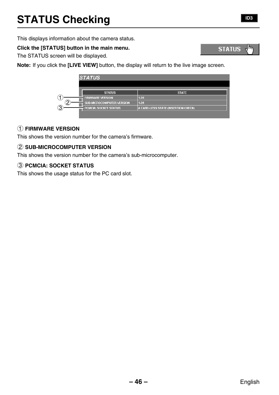 Status checking | Sanyo VCC-WB2000P User Manual | Page 47 / 52