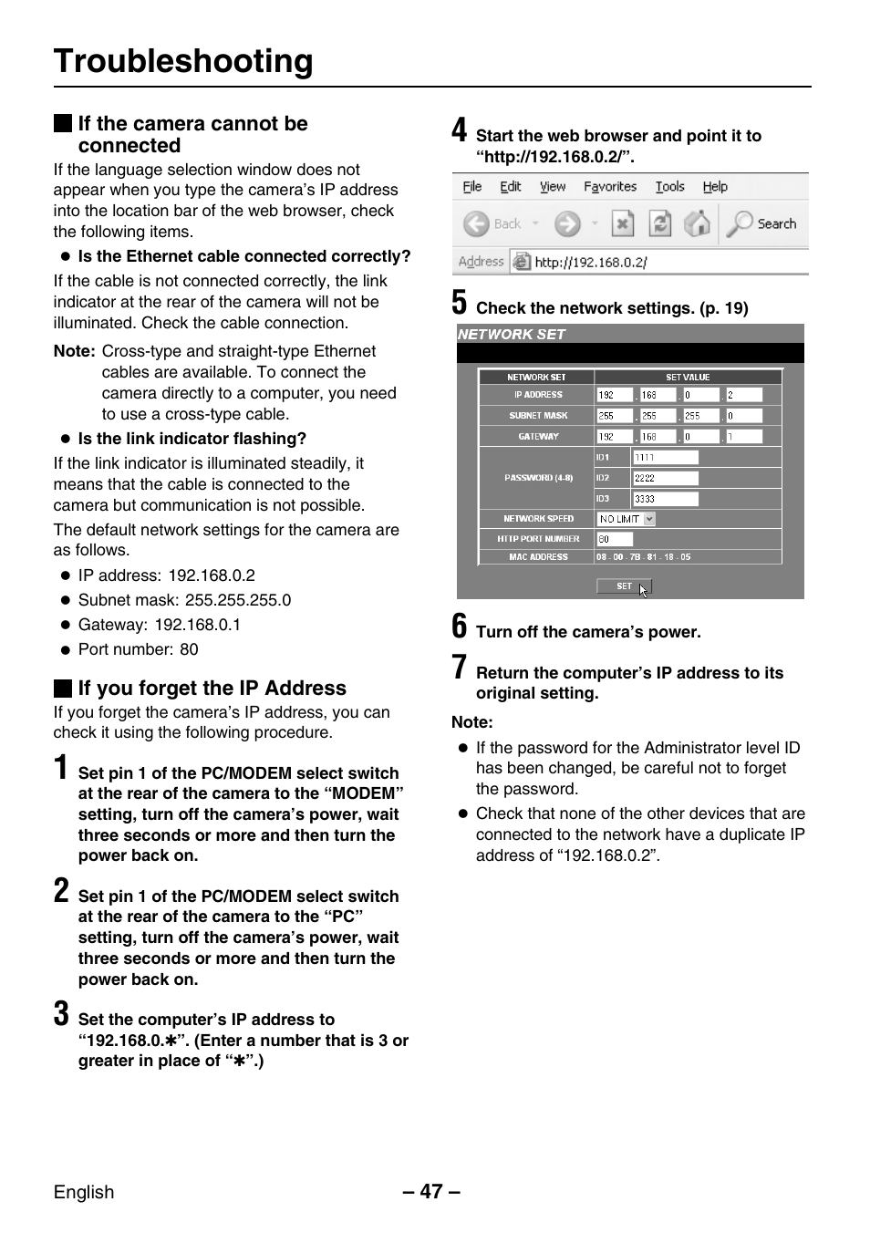 Troubleshooting | Sanyo VCC-WB2000P User Manual | Page 48 / 52