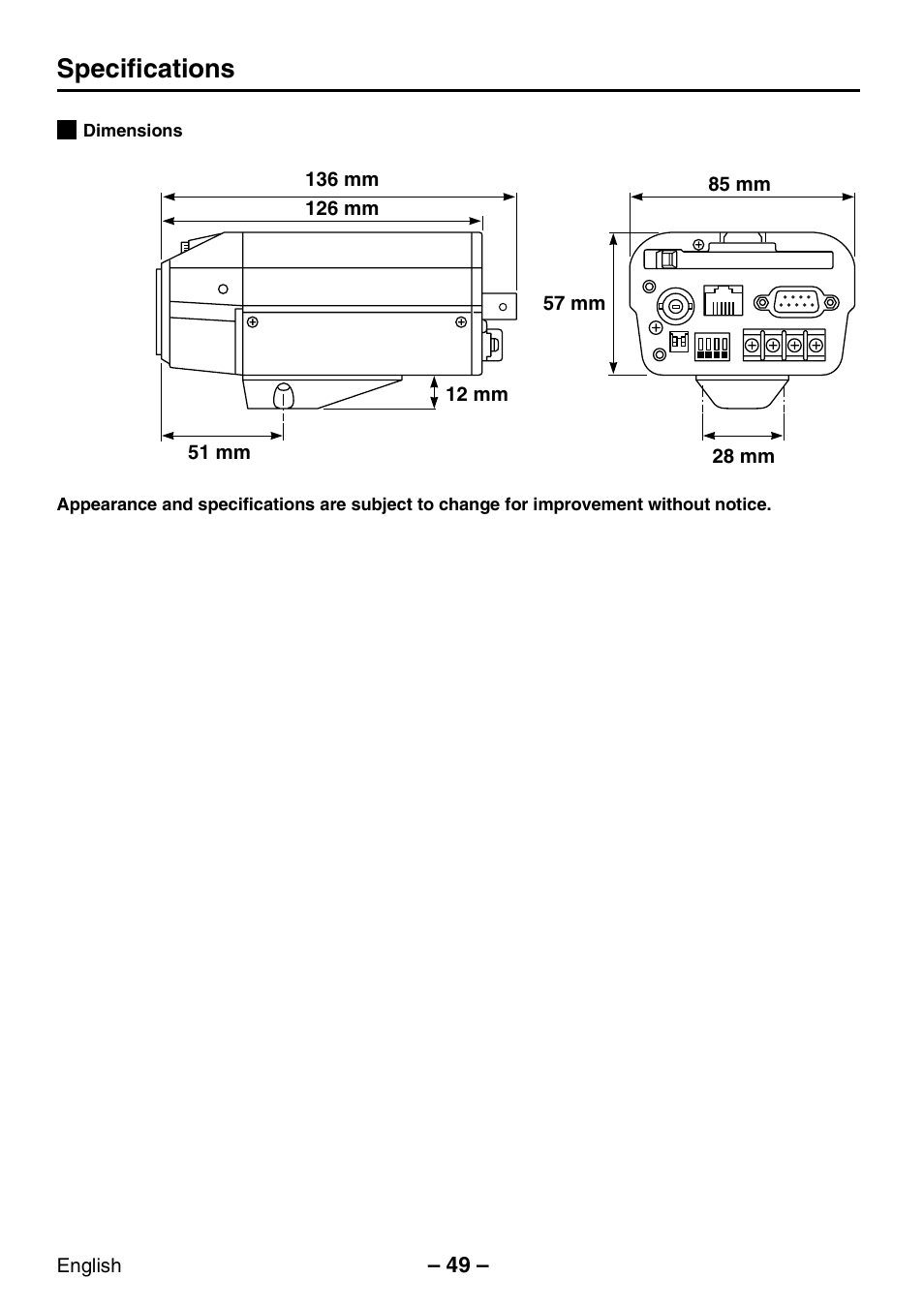 Specifications | Sanyo VCC-WB2000P User Manual | Page 50 / 52