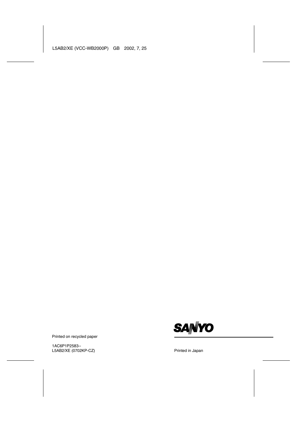 Sanyo VCC-WB2000P User Manual | Page 52 / 52